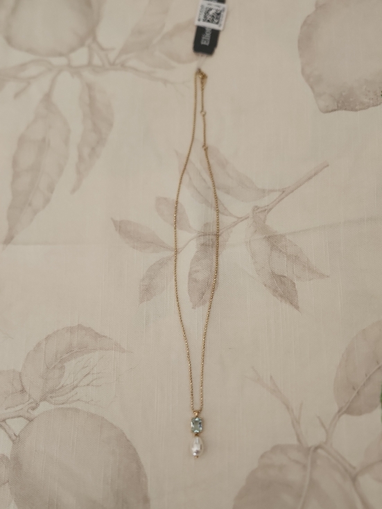 Eliot Danori Jewelry - Eliot Danori Gold Necklace with Light Blue Stone and Pearl Drop